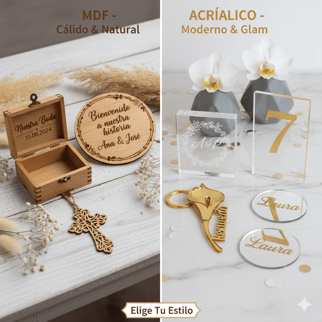 Recuerdos para Eventos: ¿MDF o Acrílico? Guía para Elegir el Material Perfecto